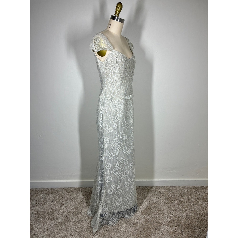 Badgley Mischka Beaded Lace Cap‎ Sleeve Wedding Gown Evening Dress 8 Bridal - Picture 5 of 16
